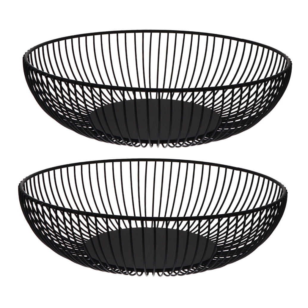 Raindrops  2 Pcs Iron Vegetable Basket Metal Large Mesh Fruit Bowl Black
