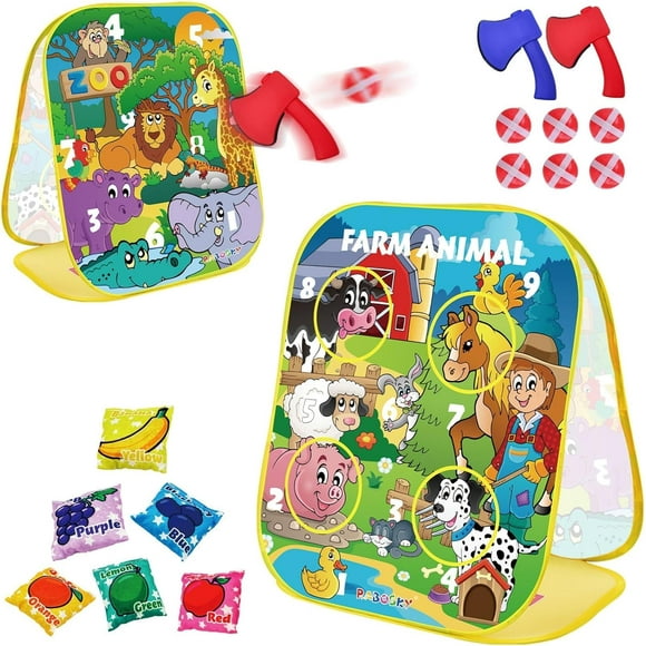 shiyou-3-in-1 Farm Animals Bean Bags Toss Axes Throwing Sticky Balls Game for Kids 2 3 4 5 Years Old Toddlers Indoor Outdoor Sports Toys Gifts for Boys Birthday Valentines Easter Christmas Stocking S