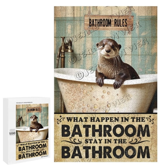 Wooden Puzzles for Adults, Otter Bathroom Rules Wooden Jigsaw Puzzles, 1000 Piece Puzzles,Wooden Jigsaw Puzzles for Adults Challenging Puzzle Perfect for Game Nights