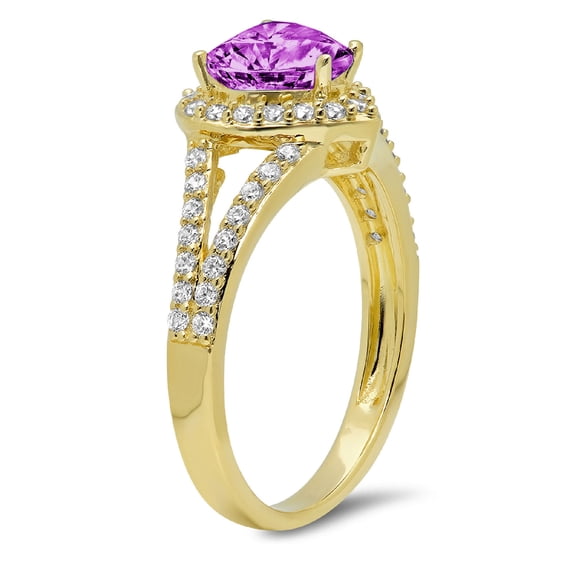 1.49 ct Heart Cut Simulated Alexandrite Halo Engagement Ring for Women in 18K Yellow Gold