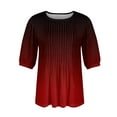 thumbnail image 4 of IYYVV Womens Puff Short Sleeve Tunic Tops Pleated Crew Neck Blouses Dressy Casual Loose Fit Spring And Summer T Shirts Wine 3XL, 4 of 6