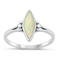 CHOOSE YOUR COLOR White Simulated Opal Ring .925 Sterling Silver Marquise Band CZ Female Size 10