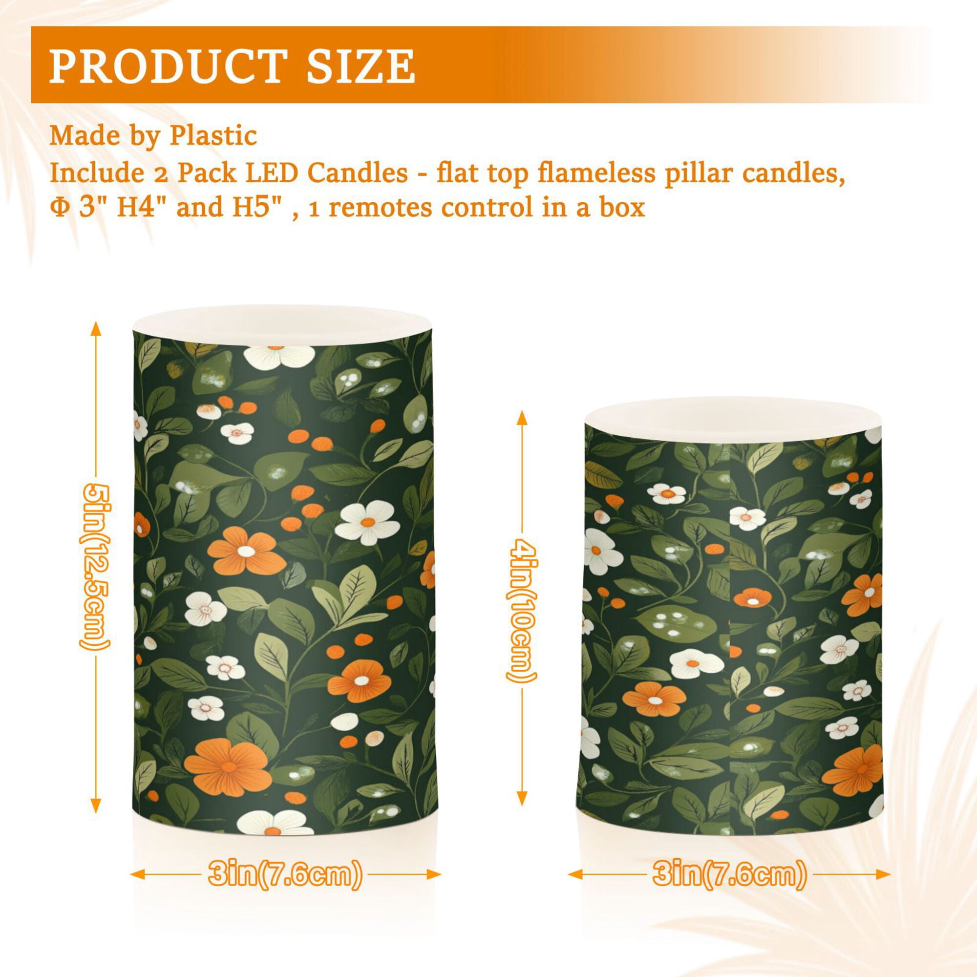 Yayeee Flameless Candles with Remote Flickering Battery Operated Multi Color Changing, Green Flowers Pattern