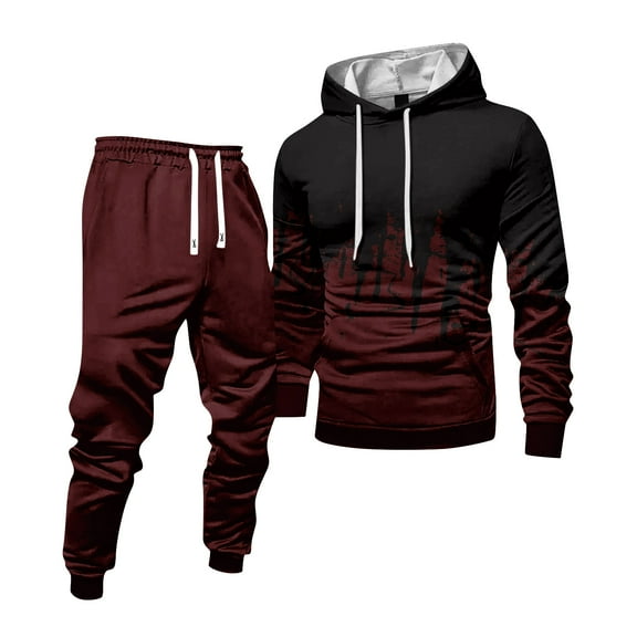Hogleaql Men's Tracksuit 2 Piece Hoodie and Sweatpants Solid Color Relaxed Fit Hoodie Joggers Athletic Pant Set Sweat Fall Suits with Pockets Wine XL