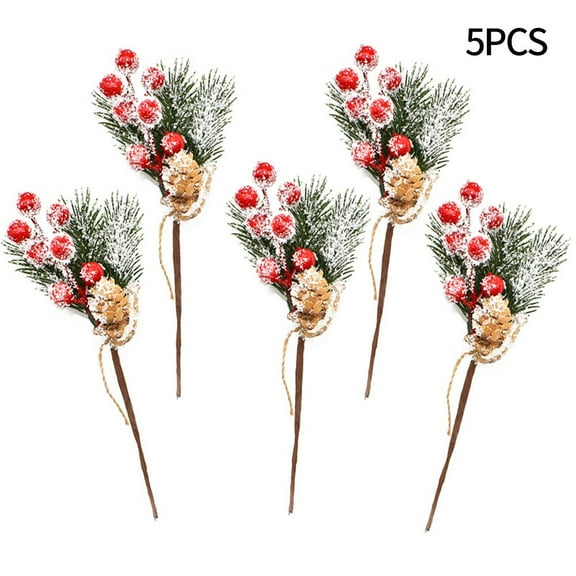 5/10pc Artificial Pine Berry Xmas Decor Holly Flower Christmas Branch Ornament
