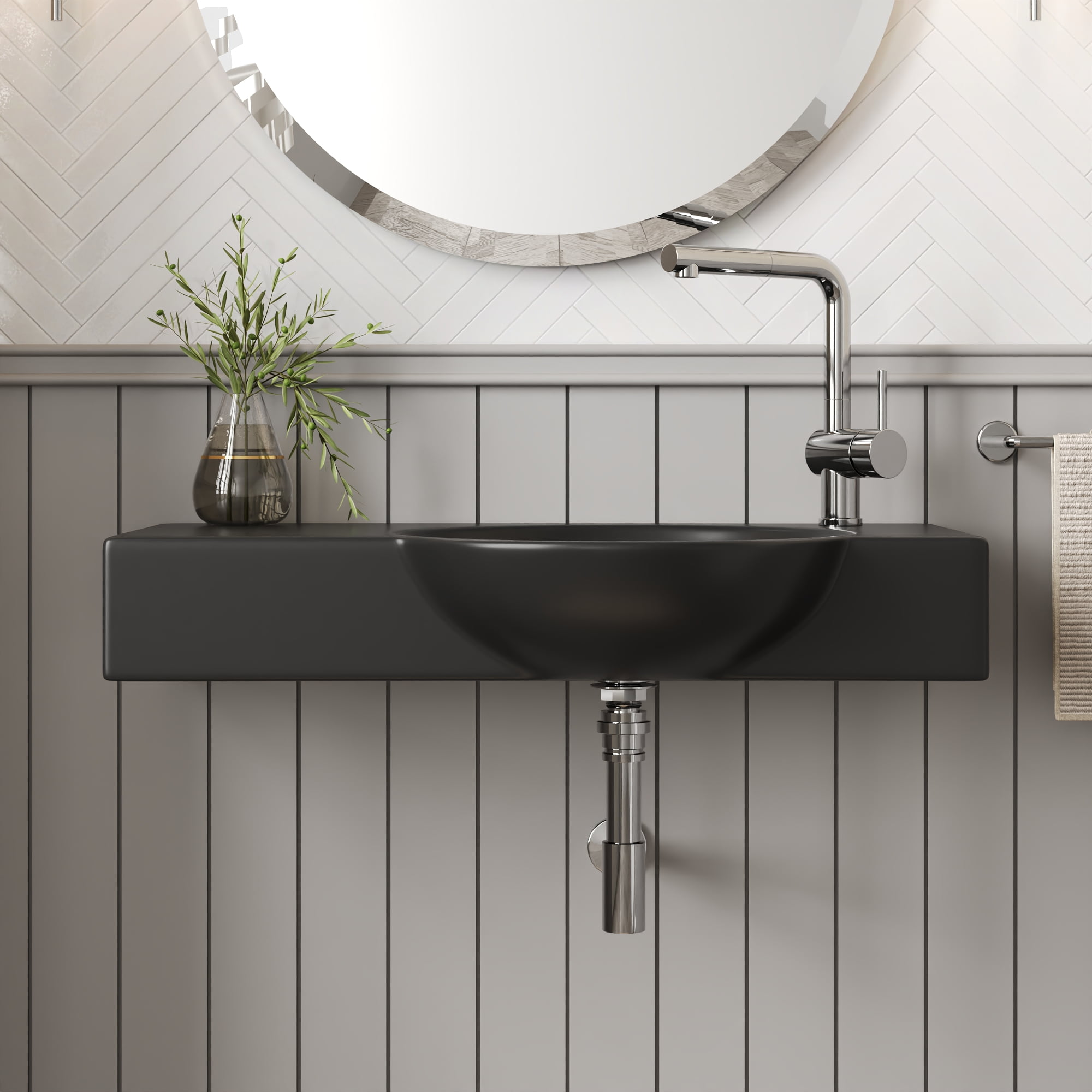 DV-1WS0125RB 30'' x 18'' Rectangular Vitreous China Wall Mount Bathroom Sink with Faucet Hole