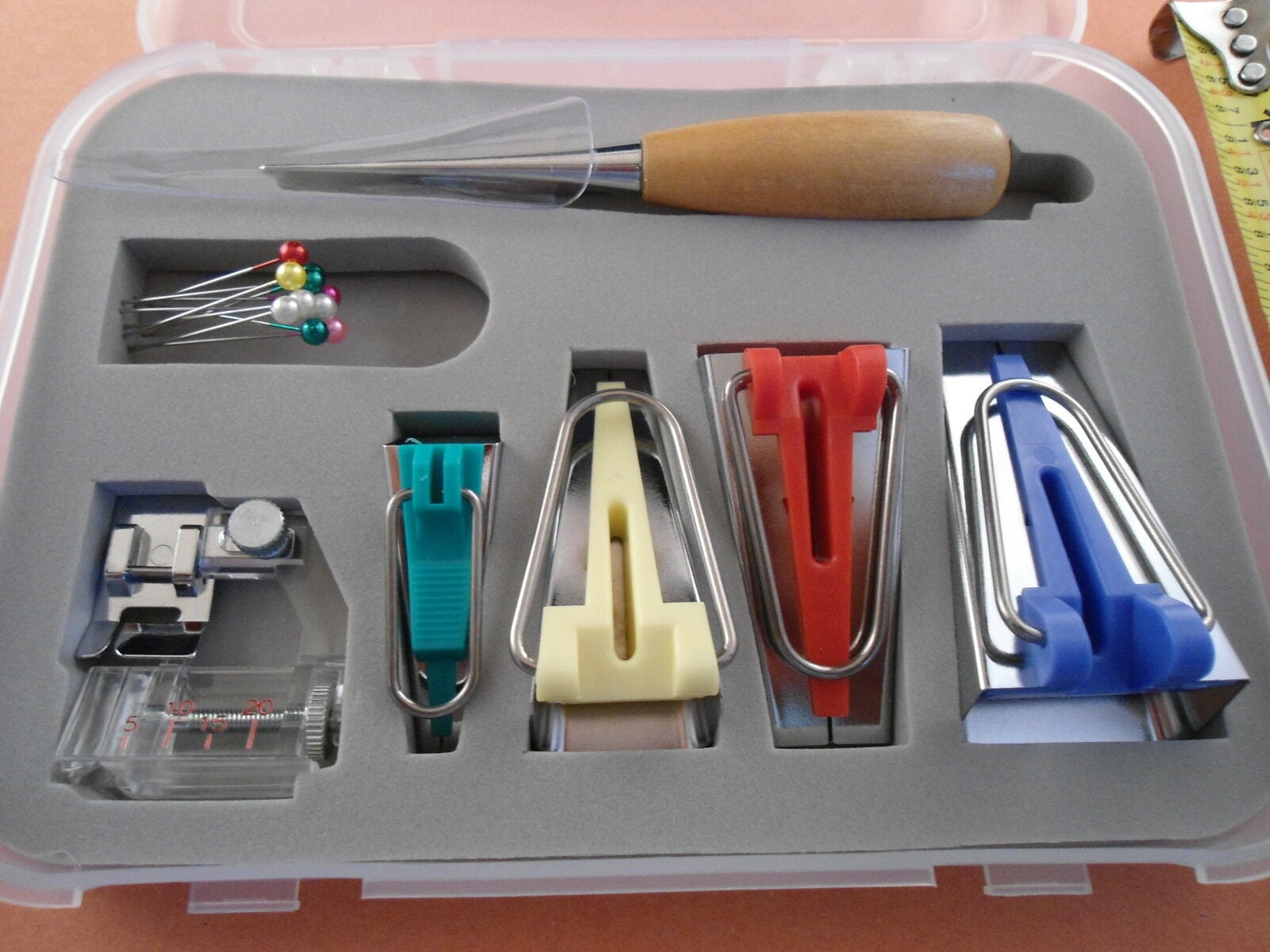 BOX of BINDER BINDING SNAP ON FOOT BIAS TAPE MAKER AWL PIN SET for