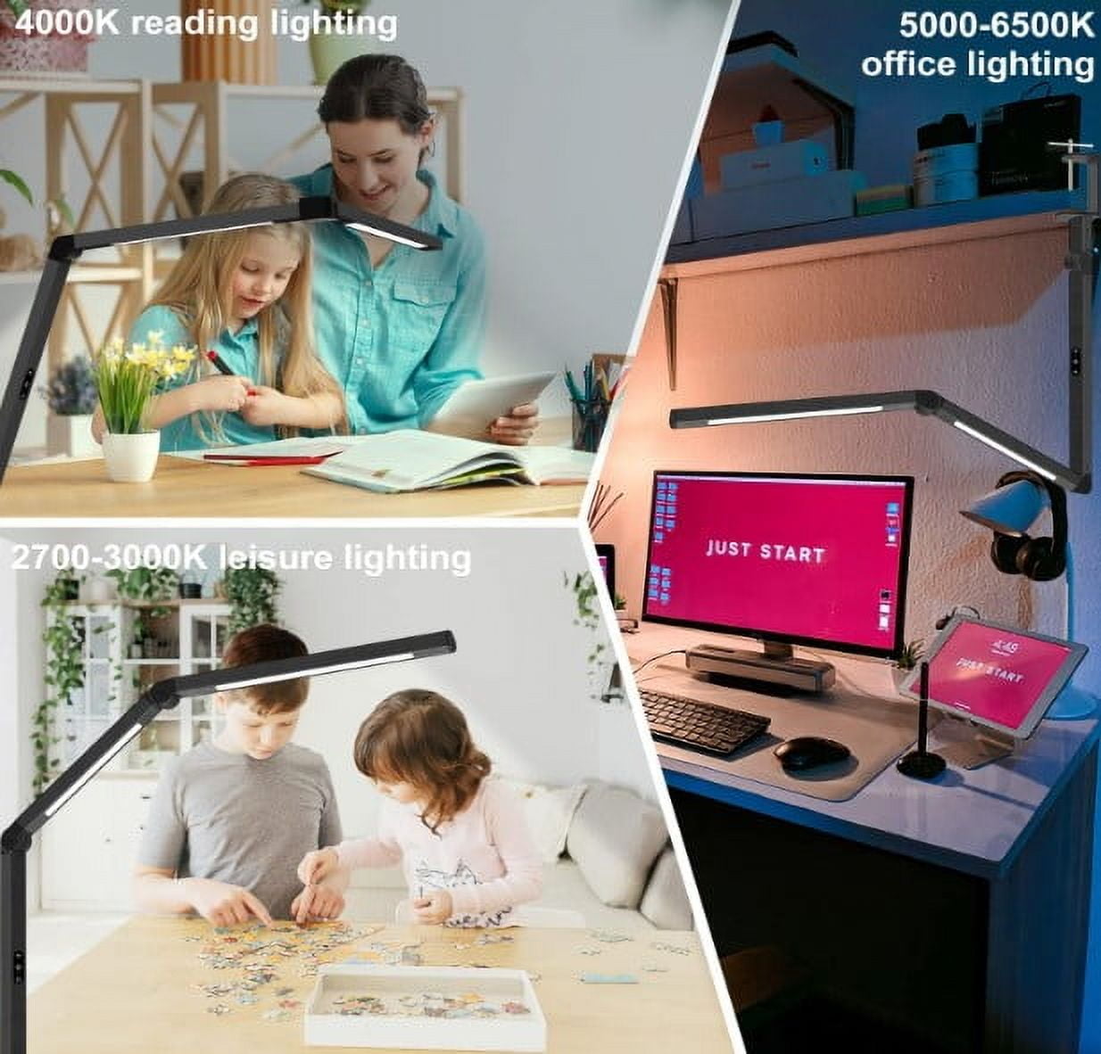 LED Desk Table Lamp with Clamp + Stand Base Interchangeable Swing Arm Eye Care