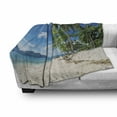 thumbnail image 3 of Landscape Soft Flannel Fleece Throw Blanket, Exotic Botanic Island near Seashore Palms Mountains Clear Open Sky Photo, Cozy Plush for Indoor and Outdoor Use, 60" x 80", Blue Cream Green, by Ambesonne, 3 of 6