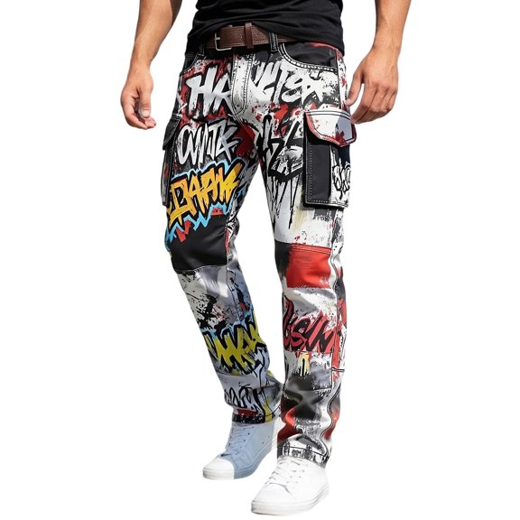 CONZONE Mens Cargo Pants Casual Graphic Y2K Staight Leg Cargo Pants for Men Lightweight Relaxed Fit Outdoor Workout Trousers With Pockets