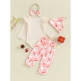 thumbnail image 4 of vera natura Baby Girls Christmas Outfits Letter Print Long Sleeve Rompers Santa Print Pants Headband Hat 4Pcs Fall Clothes Set, 4 of 10