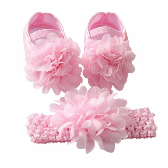 2pcs/Set Newborn Baby Girl Princess Mary Jane Shoes Toddler Infant Wedding Dress Flat Shoes with Free Headband
