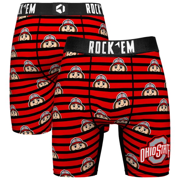 Men's Rock Em Socks Scarlet Ohio State Buckeyes Mascot Stripes Boxer Briefs