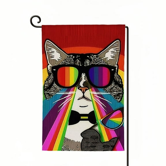 Heduofu  Crazy Cat Progress Garden Flag LGBTQIA Pride Flag Double Sided Outdoor Yard Decor Sign Flag White