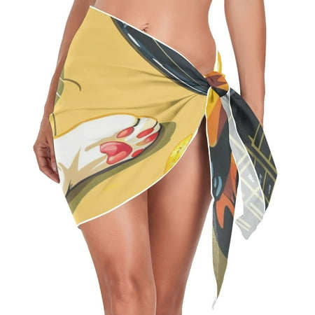 Ckdifva Relax Cat Beach Cover Up for Women Swimsuit Coverups Bikini Wrap Short Skirt