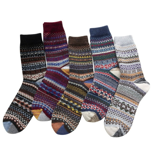 JeashCHAT 5 Pack Womens Socks Vintage Winter Soft Warm Cold Knit Wool Socks
