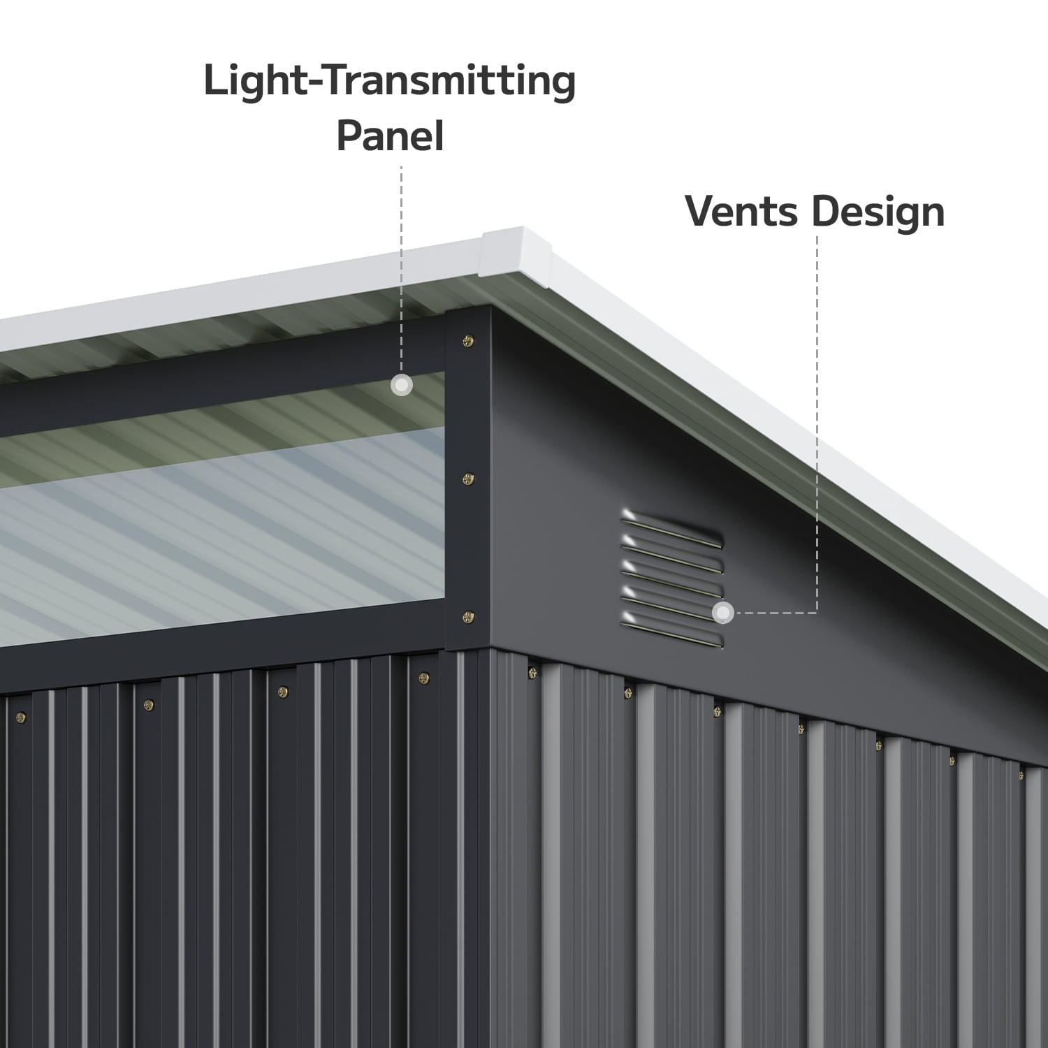 Asofer Dark Gray Weatherproof Steel Storage Shed, Heavy Duty Outdoor Tool Cabinet with Side Vent and Lockable Door