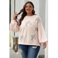 thumbnail image 2 of I AM A FASHION JUNKY Parchment Embroidered Bow Lantern Sleeve Oversized Pullover Sweatshirt (Parchment, S, 65%Polyester+35%Cotton), 2 of 8