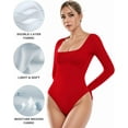 thumbnail image 2 of SMZ Women's Square Neck Long Sleeve Bodysuit Sexy Body Suit Tops Double Lined Curve Embracing Bodysuit Women, 2 of 5