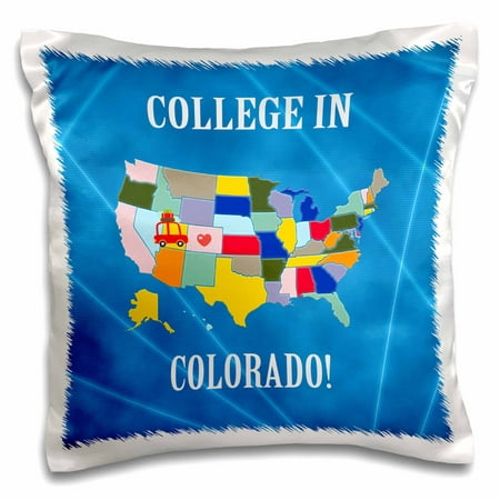 3dRose United States Map, College in Colorado, Heart and Car with Luggage - Pillow Case, 16 by (Best Luggage For College Students)