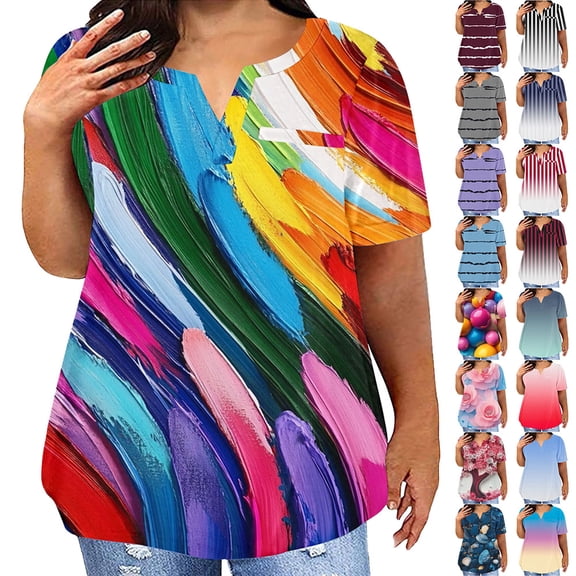 Otvok Oversized Tshirts for Women V Neck Spring Summer Short Sleeve Casual Loose Tunic Tees