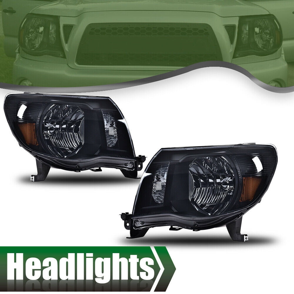 black BRYGHT For 2005-2011 Toyota Tacoma Headlight Assembly Direct Replacement Black Housing Headlamp Pair Passenger and Driver Side 