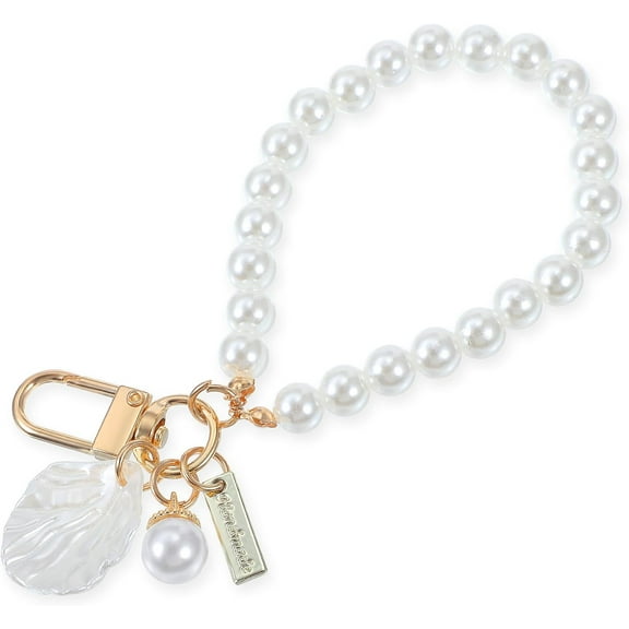 Pearl Keychain Wristlet Golden Imitation Pearl Key Chain Women Cute Purse Charms Pendant Car Key-Holder Decor Womens Keyrings And Keychains Girly Key Ring