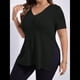 thumbnail image 5 of Blusas de Talla Grande para Mujer, Informales, con Cuello en V, Corta y Dobladillo Dividido, para Verano. Negro 4XL, 5 of 8