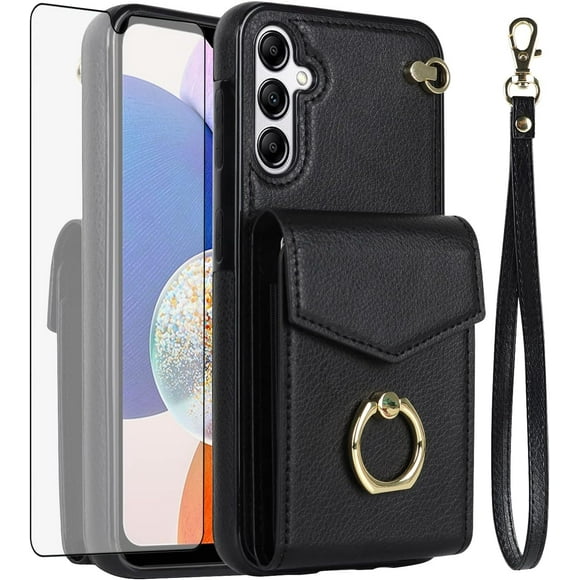 REQO Phone Case for Samsung Galaxy A16 5G/4G Wallet Cover with Tempered Glass Screen Protector and RFID Blocking Ring Stand Credit Card Holder Leather Slot Cell Accessories A 16 Women Men