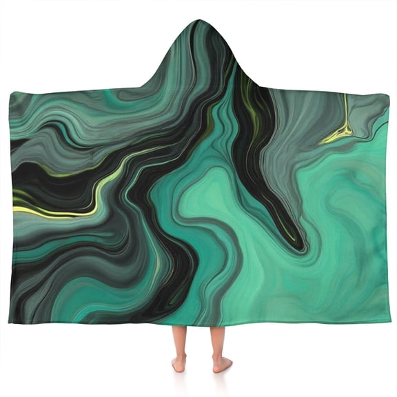 Green Gray Yellow Marble Pattern Hooded Bath Towel,50"x30" for Ages 3 To 12 Kids, Quick Dry Lightweight Soft Microfiber Hood Beach Towel Cover Up for Kids