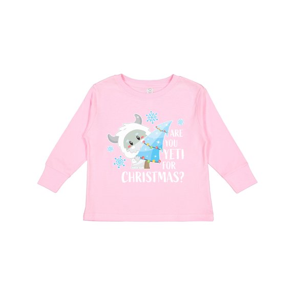 Inktastic Are You Yeti for Christmas with Yeti Holding Christmas Tree Boys or Girls Long Sleeve Toddler T-Shirt