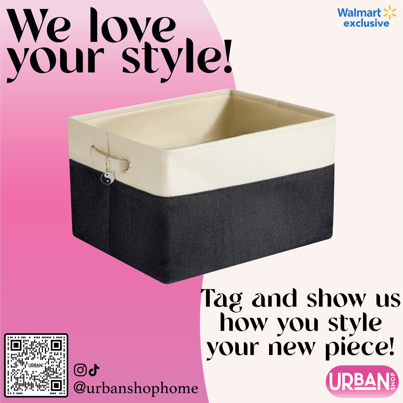 Urban Shop Canvas Storage Baskets, Handles, 13" x 15"