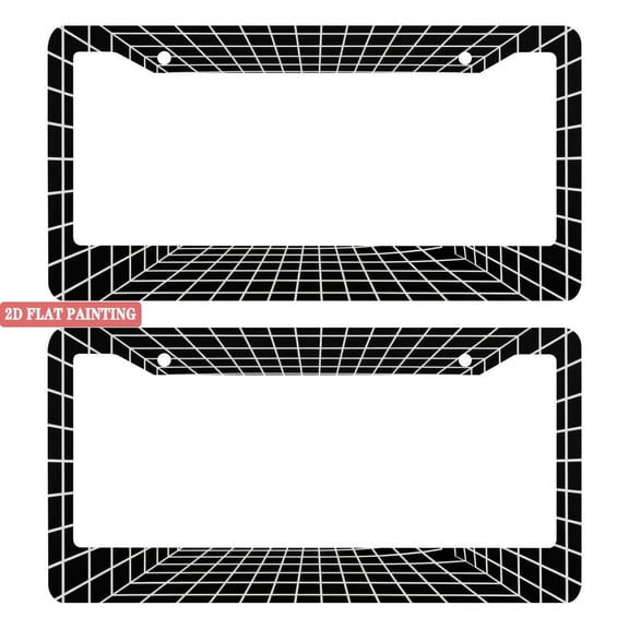 2Packs License Plate Frames with Black and White Grid 3D Pattern Includes Screws & Caps Full Accessories Included Size 6.3x12.2inch(16x31cm)