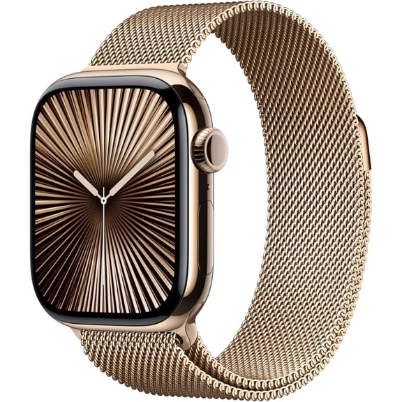 Pre-Owned Apple Watch Series 10 GPS + Cellular 42mm Gold Case with Gold Milanese Loop - Titanium (Fair)