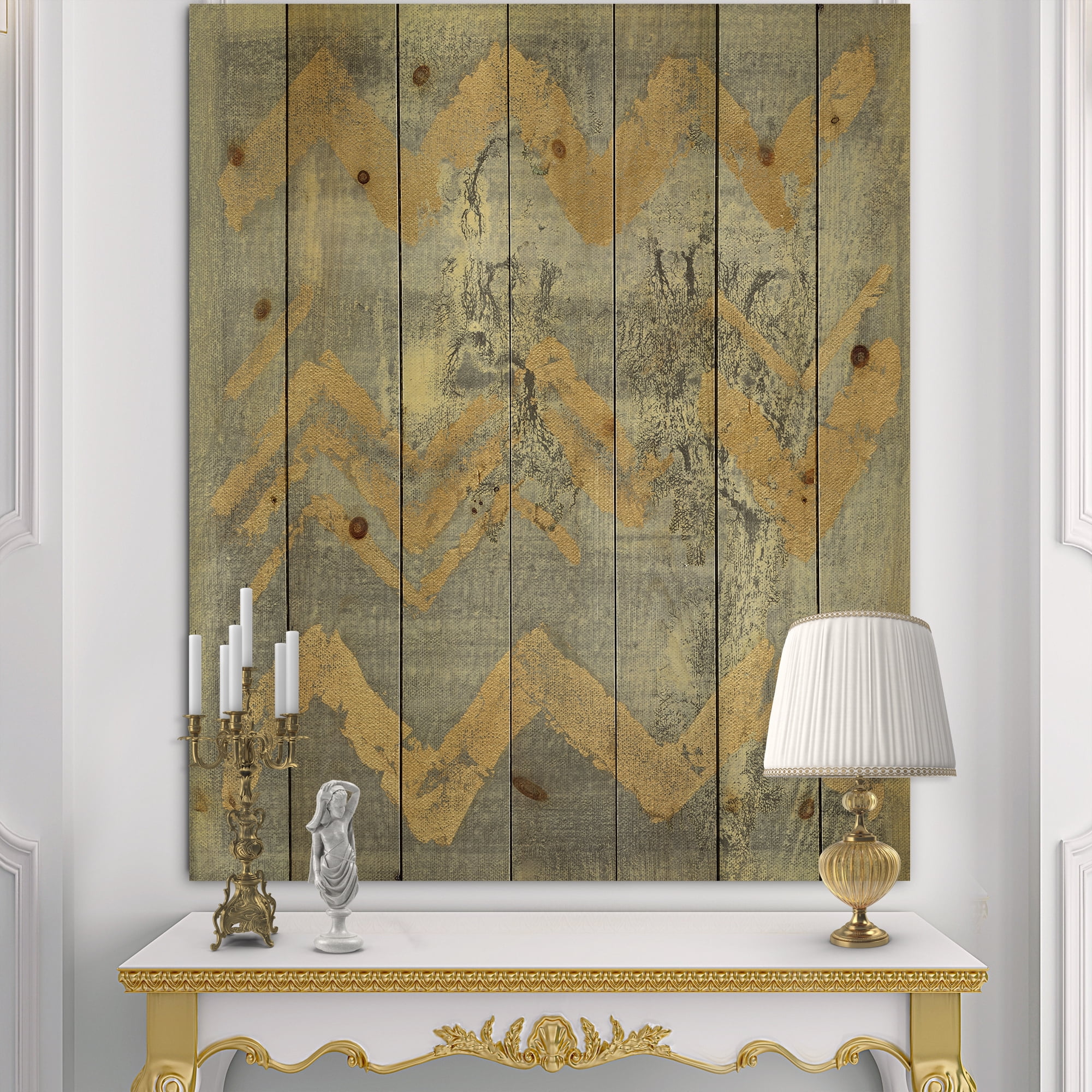 Designart 'Abstract Glam Metallic Form III' Modern & Transitional Print on Natural Pine Wood