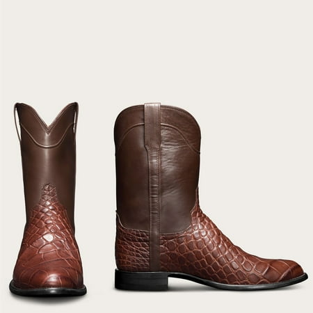 

ELFINDEA Work boots for men Winter Square Toe Low Heel Stitched Square Heel Snake Print Boots Brown 41