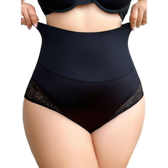 ANYFIT WEAR Plus Size Women High Waist Tummy Control Shapewear Panty Shaping Briefs with Lace Body Shaper Butt Lifter Underwear