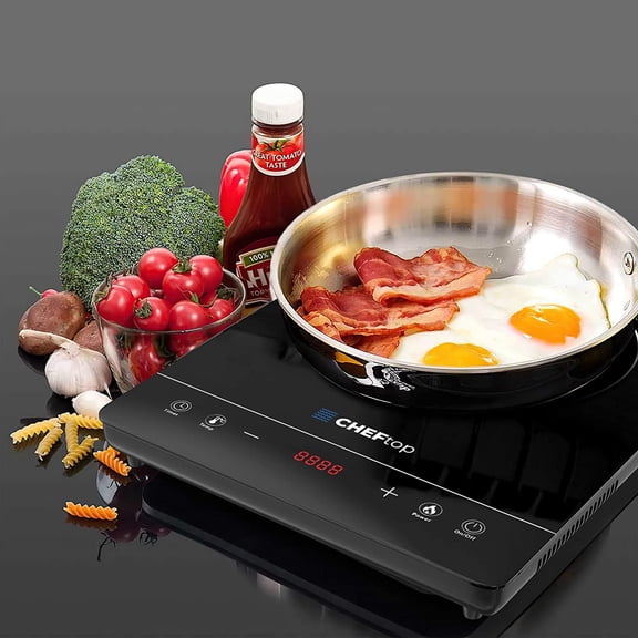 Cheftop Induction Cooktop Portable Induction Burners 120V Digital Ceramic Top with Kids Safety Lock,1800 Watt, Touch Sensor Control Multiple Cooking Zones & Levels (Single Burner With Pot)