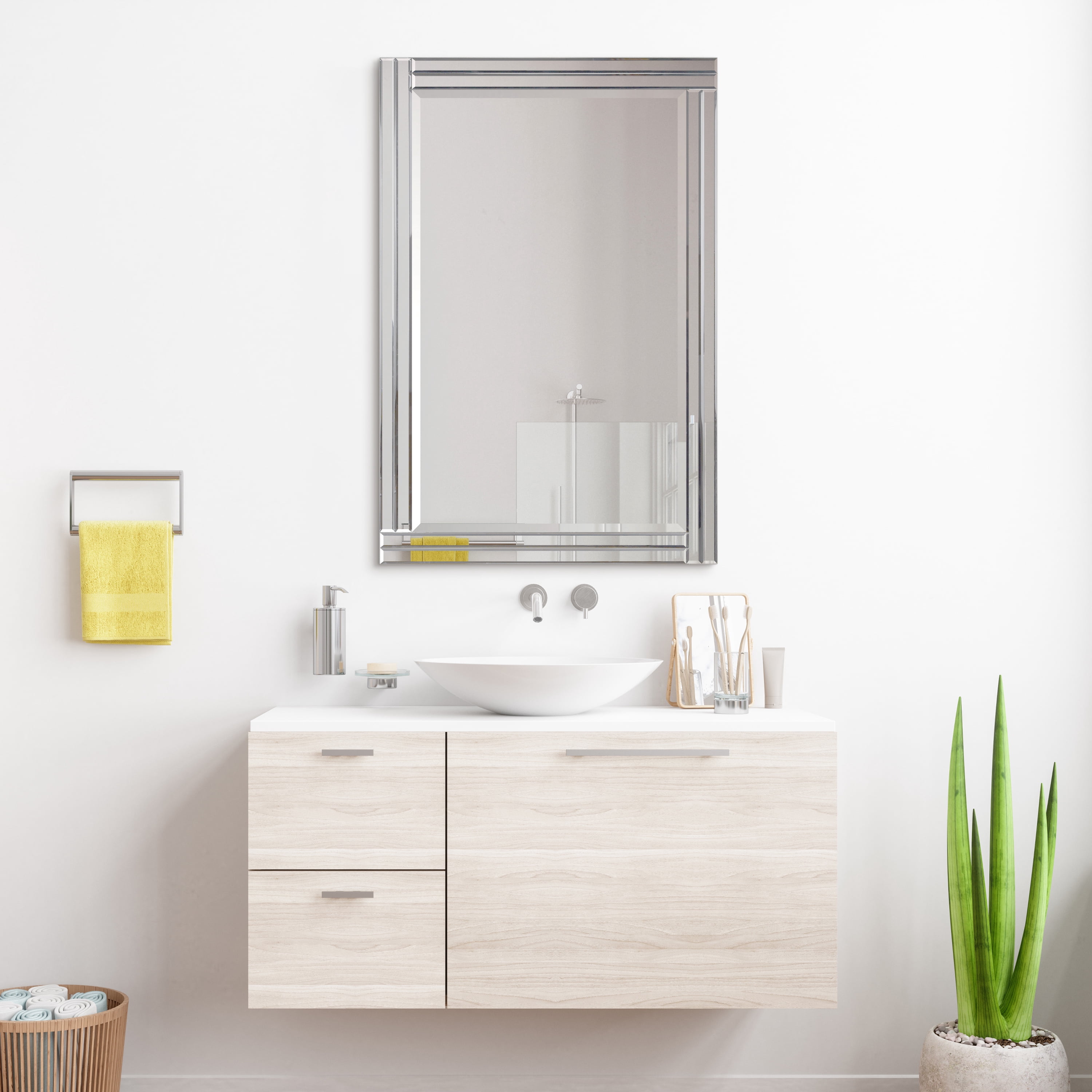 Empire Art Direct Modern Stepped Beveled Rectangle Wall Mirror, 24" x 36", Ready to Hang