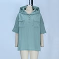 thumbnail image 7 of ZQUUVOU Women's V Neck Short Sleeve Hoodies Summer Spring Linen Button Pocket Hooded Casual Breathable Tops Green, 7 of 7