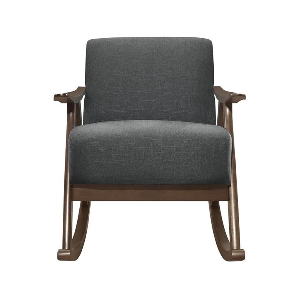 Lexicon Waithe Mid-Century Fabric Rocking Chair in Dark Walnut/Dark Gray