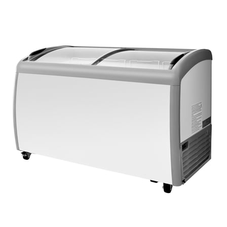 KFFKFF Commercial Ice Cream Display Case, 12.8 Cu.ft Chest Freezer, Adjustable Temperature Range from -19 to 3℉, Mobile Deep Freezer with 4 Wire Baskets, Sliding Glass Doors