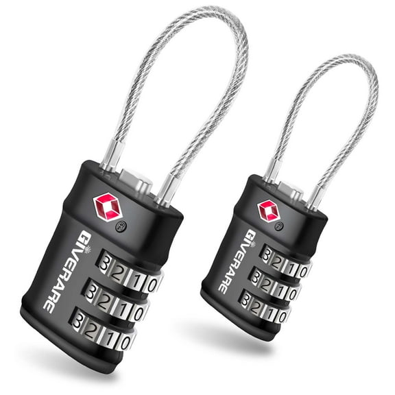 GIVERARE 2 Pack TSA Approved Luggage Locks, 3-Digit Keyless Resettable Combination Travel Cable Lock