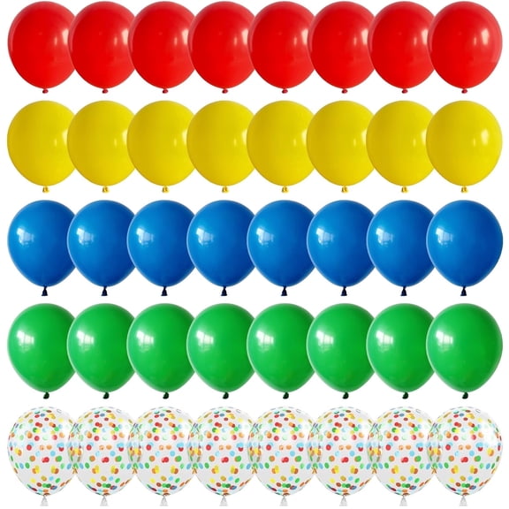 Red Blue Yellow Green Balloon Set, 12 Inch Red Blue Green Yellow Balloons Confetti Latex Balloon for Birthday Party Decorations