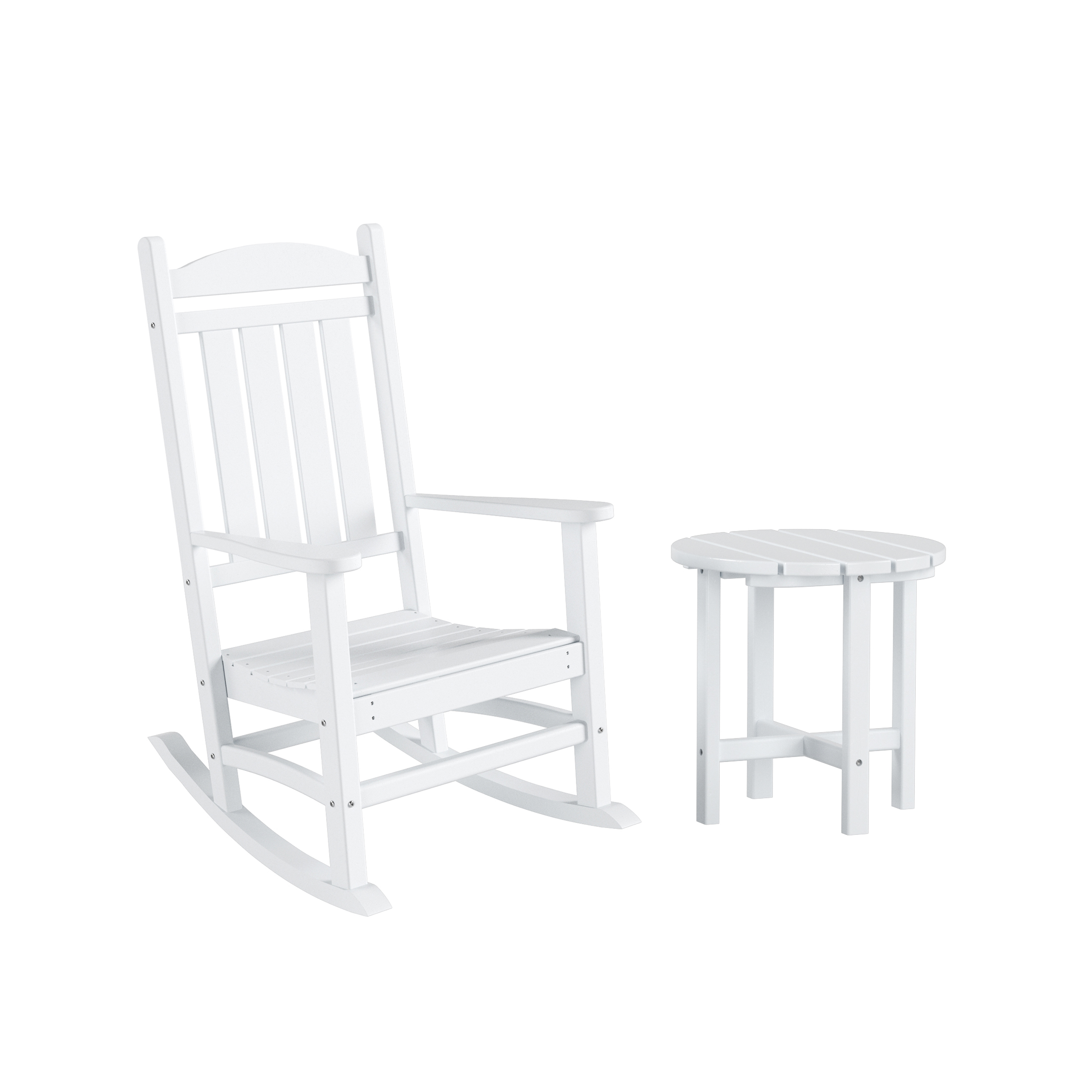 GARDEN 2-Piece Set Classic Plastic Porch Rocking Chair with Round Side Table Included, White - image 2 of 8