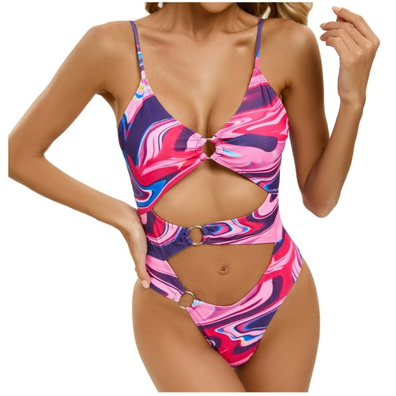 Deals Ausyst Swimsuit Women Sexy Halter Siamese Swimsuits Bikini Print Beachwear Set, Summer Clearance!