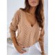 thumbnail image 2 of Suéter de punto para mujer, Top hueco, manga larga, cuello en V profundo, suelto, informal, mantiene el calor, Color puro, 2 of 6