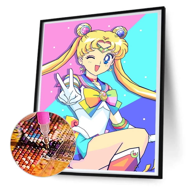 Cuadros Decorativos Kits de pintura de diamantes DIY 5D de Sailor Moon arte de decoración de pared de taladro redondo completo (CK149) Tmvgtek embutido en tela