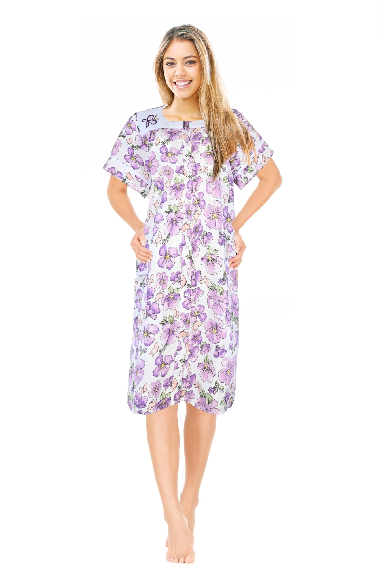 House Dresses for Women with Pockets - Lightweight Breathable Short Sleeve Muumuu & Nightgowns - Snap Front Housecoat and Dusters for Women