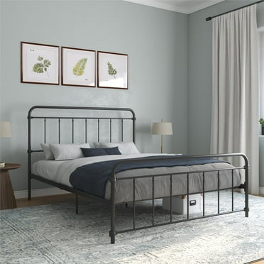 DHP Wallace Metal Platform Bed Frame with Headboard, Queen, Black